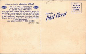 Vtg 1940s Rainbow Motel Savannah Georgia GA Linen Postcard