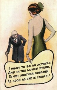 Vintage Postcard 1907 Want to Be Actress Looking to Get Another Husband Old Man