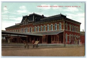 1908 Union Pacific Transfer Depot Station Council Bluffs Iowa IA Posted Postcard