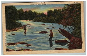 c1947 Fishing Scenes Cheboygan Greetings Michigan Postcard Linen Mi 