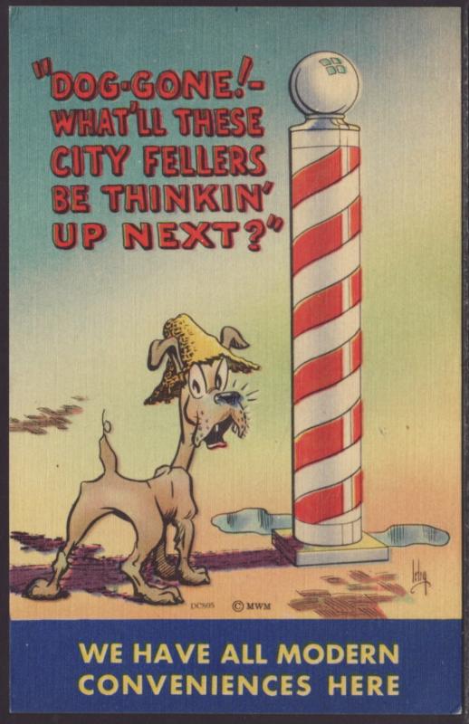 Dog,Barber Pole,Comic Postcard