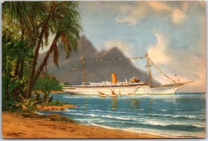 VINTAGE POSTCARD CONTINENTAL SIZE STELLA POLARIS CRUISE SHIP MAILED FROM MALTA