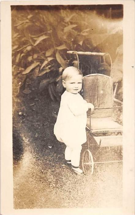 Baby Portrait, standing next to carrige, RPC