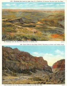 WY, Wyoming WASHAKIE BAD LANDS & TEN SLEEP CANYON CLIFFS  *2* ca1940's Postcards