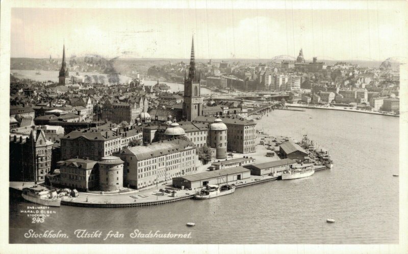 Sweden Stockholm Utsikt Fran Stadshustornet Vintage RPPC 07.97