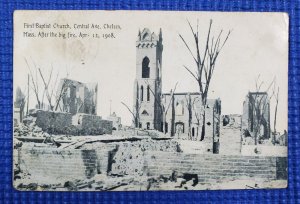 Vtg First Baptist Church Central Ave After the Big Fire 1908 Chelsea MA Postcard