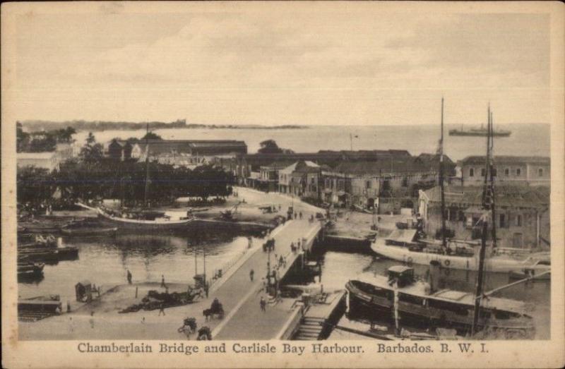 Barbados Chamberlain Bridge & Carlisle Bay c1915 Postcard