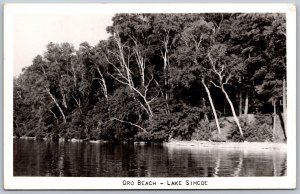 Postcard RPPC c1940s Lake Simcoe Ontario Oro Beach Scenic View of Trees & Shore