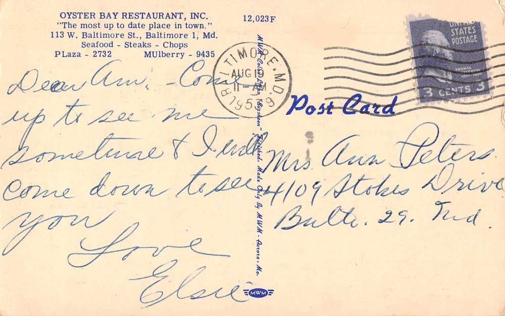 Baltimore Maryland Oyster Bay Restaurant Views Antique Postcard J45569