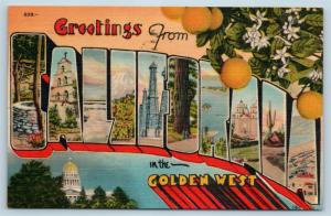 Postcard CA Large Letter Greetings From California Golden West Vintage Linen O9