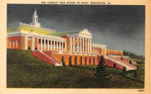WINCHESTER, VA Virginia  HANDLEY HIGH SCHOOL~Night View  c1940's Linen Postcard