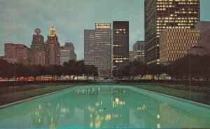 USA Night Skyline Of Houston Texas Vintage Postcard 08.13