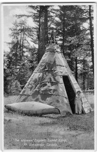 The Wigwam Cooper's Tourist Camp, Point Alexander, Canada Tipi c1920s Postcard