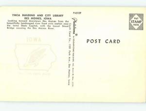 Unused Pre-1980 YMCA & CITY LIBRARY Des Moines Iowa IA H4308