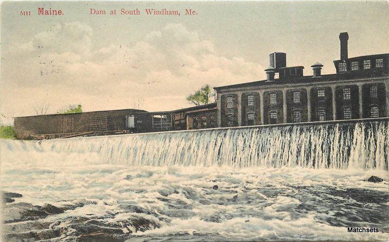 C-1907 Dam at SOUTH WINDHAM MAINE Hugh C Leighton Hand Colored postcard 10358