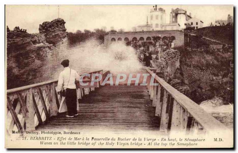 Old Postcard Biarritz Effect Of Sea in La Passerelle Du Rocher De La Vierge S...