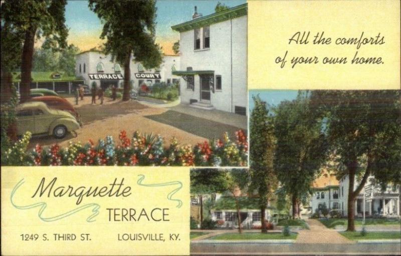 Louisville KY Marquette Terrace Third St. Linen Postcard