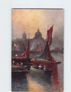 Postcard Barges On The Thames By Professor Van Hier, England