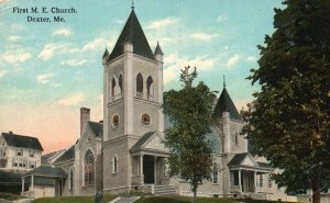 Vintage Postcard 1920's First United Methodist Church Parish Dexter Maine ME