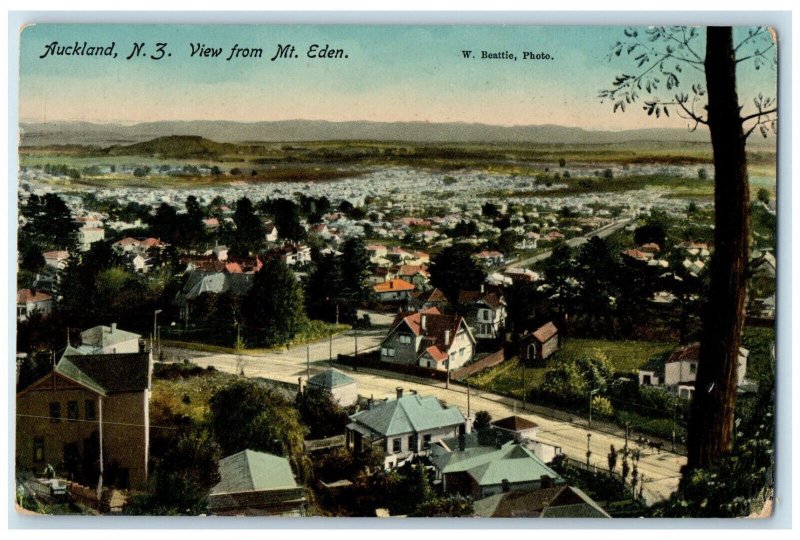 c1910 View from Mt. Eden Buildings Houses in Auckland New Zealand Postcard