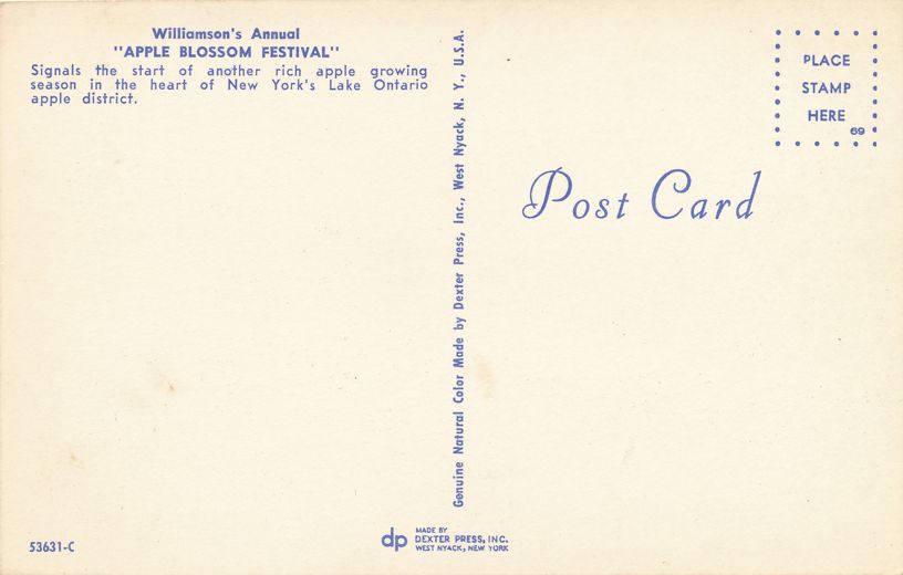 Annual Apple Blossom Festival Williamson Wayne County Ny New York United States New York Other Postcard Hippostcard