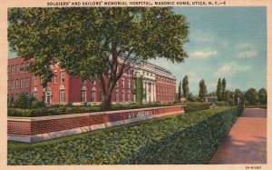 Vintage Postcard 1930's Soldier's Sailor's Memorial Hospital Masonic Home Utica