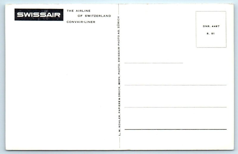 SWISSAIR  CONVAIR-LINER Airplane  c1950s  Postcard