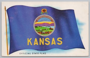 Kansas~State Flag~Sunflower~State Info on Back~Vintage Postcard
