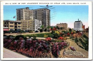 1937 Long Beach CA-California, Row Of New Apartment Bldgs. Ocean Ave., Postcard