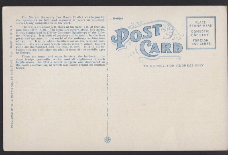 Florida ST. AUGUSTINE Fort Marion was begun by the Spaniards in 1663 ~ WB