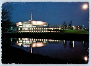 Kenosha Wisconsin WI Postcard Carthage College Building Evening View Chapel 1977