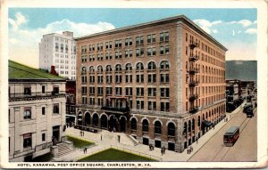 Postcard Hotel Kanawha and Post Office Square in Charleston, West Virginia