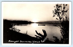 RPPC ~ MIDNIGHT SUN on YUKON RIVER ~ Canada - Alaska 1940s Cann Photo Postcard