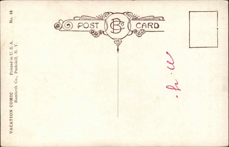 Woman Comic Fat Lady on Beach c1940s Postcard