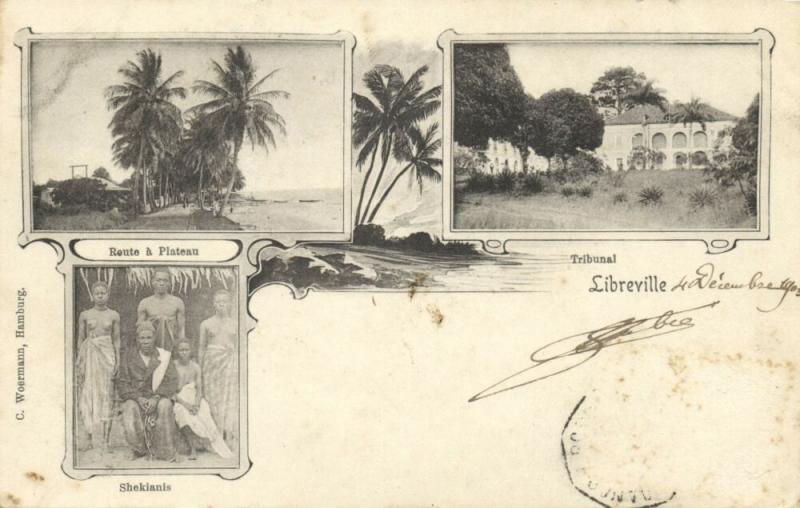 gabon, LIBREVILLE, Multiview, Native Shekianis, Tribunal, Palm Trees (1904)