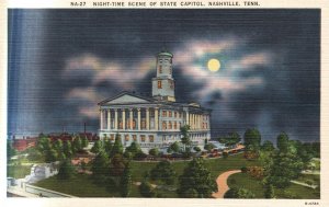 Vintage Postcard Night Time Scene of State Capitol Building Nashville Tennessee