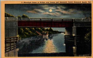 Rehoboth Beach, Delaware - Moonlight Scene - Lewes & Rehoboth Canal - c1940