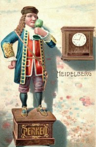 Circa 1910 Perkeo Heidelberg German Postcard Clock Drinking Wine Early P2