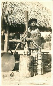 Grinding Corn Native American Woman 1940s RPPC Photo Postcard 21-3714