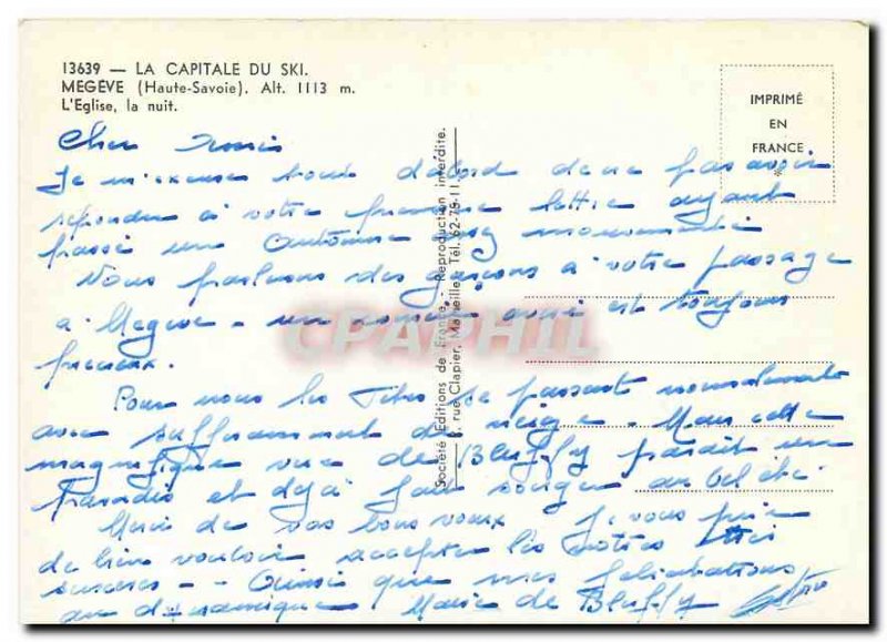 Modern Postcard The Capital of Haute Savoie Megeve Ski Church Night