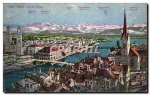 Postcard Old Zurich and die Alpen