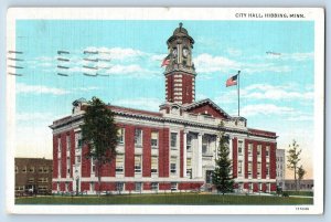 1939 City Hall Building American Flag Clock Tower Hibbing Minnesota MN Postcard