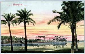 c1910s Memphis, Egypt Village Nile Palm Trees Sunset Reflection Water A352