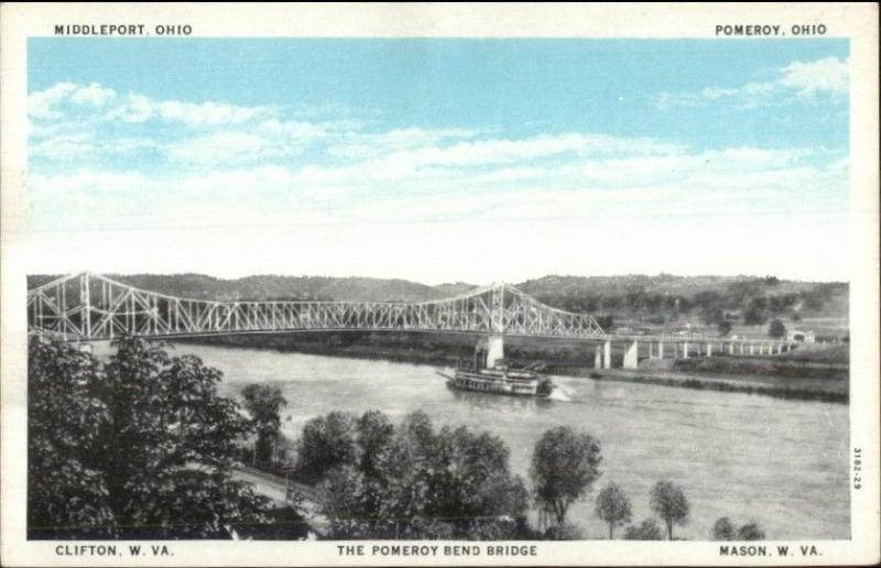 WV OH Bridge Middleport Pomeroy Clifton Mason c1920s Postcard #3 