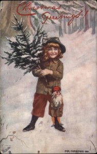Tuck Christmas Little Boy Child with Santa Claus Doll c1910 Vintage Postcard