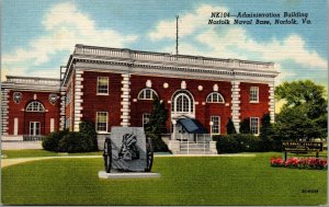 Vtg Virginia VA Administration Building Norfolk Naval Base 1950s Linen Postcard