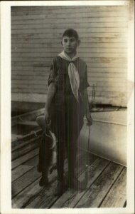 Boy Scout Fishing Catch Rod Reel c1920s-30s AZO Real Photo Postcard