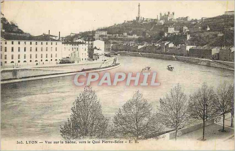 Old Postcard Lyon View the Saone to the Quai Pierre Scize