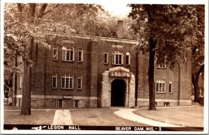 Real Photo Postcard Legion Hall in Beaver Dam, Wisconsin