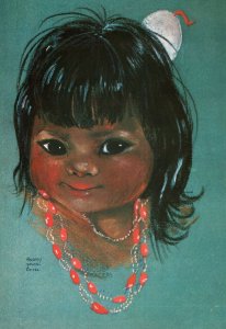 CONTINENTAL SIZE POSTCARD LITTLE DUCK INDIAN GIRL FROM ORIGINAL ARTIST PASTEL